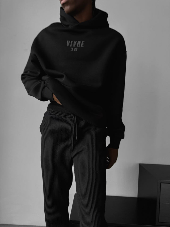 Oversize Vivre La Vie Hoodie - Czarny i Szary