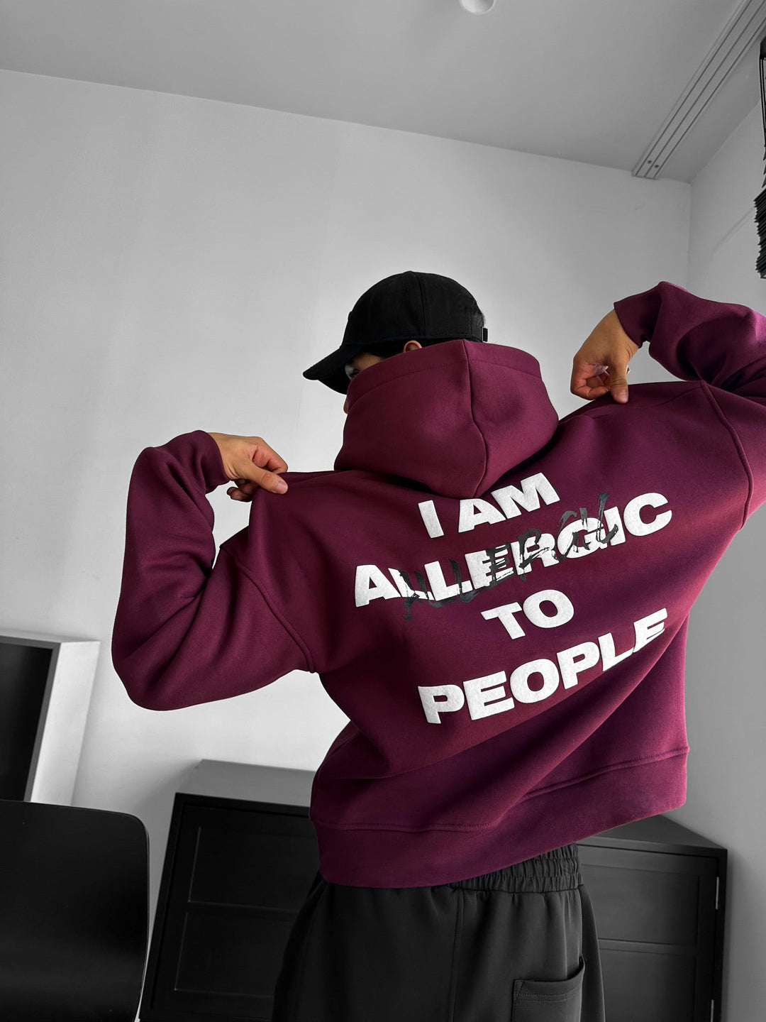Oversize Allergiczny Hoodie - Bordeaux