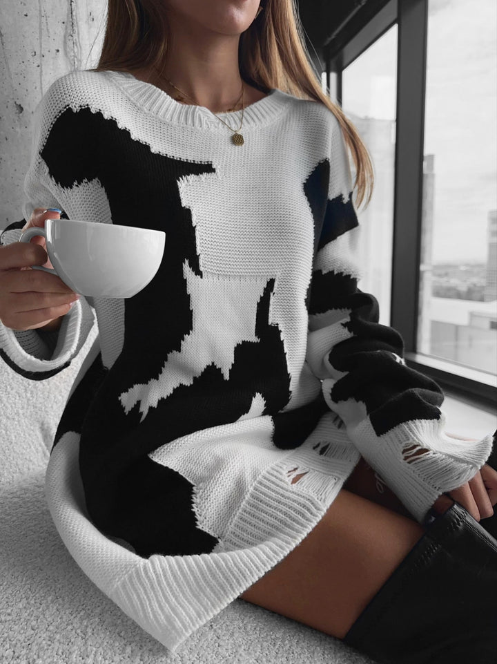 Oversize Sweter z Wełny Krowiej - Biały