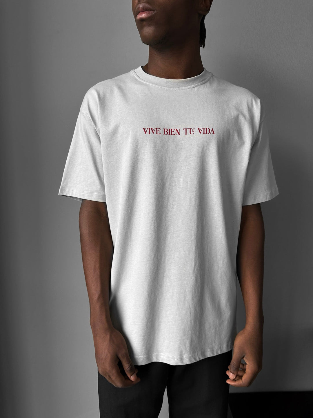 Oversize "Vive Bien Tu Vida" T-Shirt - Szary