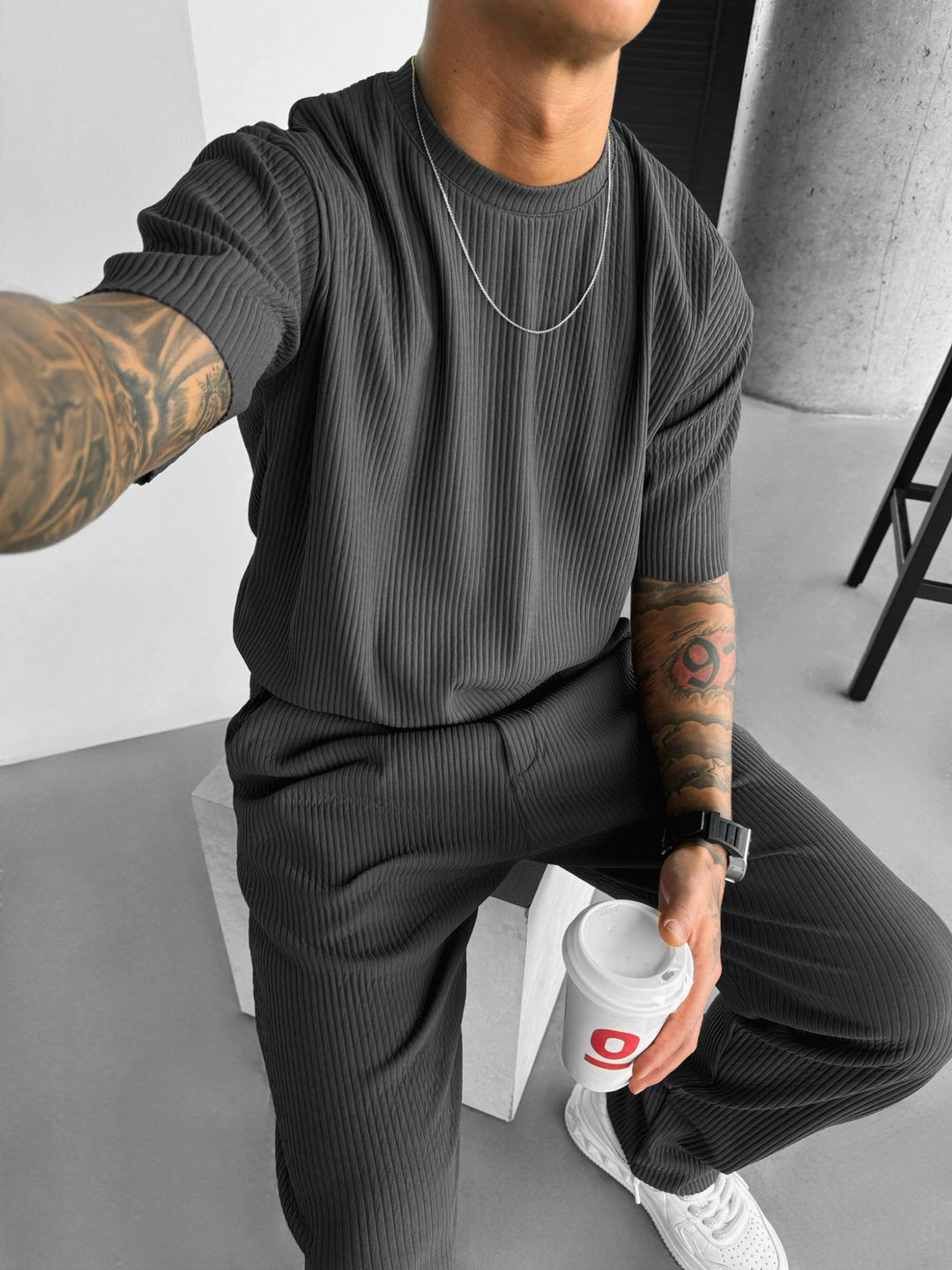 Oversize Ribbed T-Shirt - Antracyt