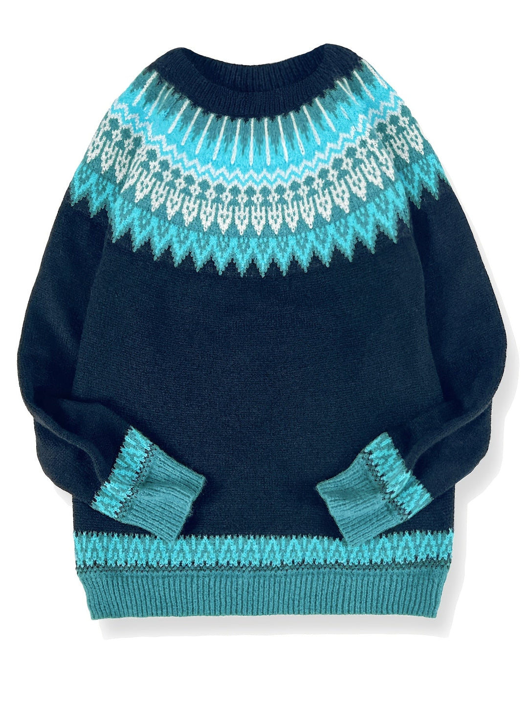 Chunky Jacquard Round szyja sweter