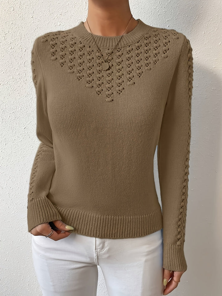 Pointelle-Knit Round szyja sweter