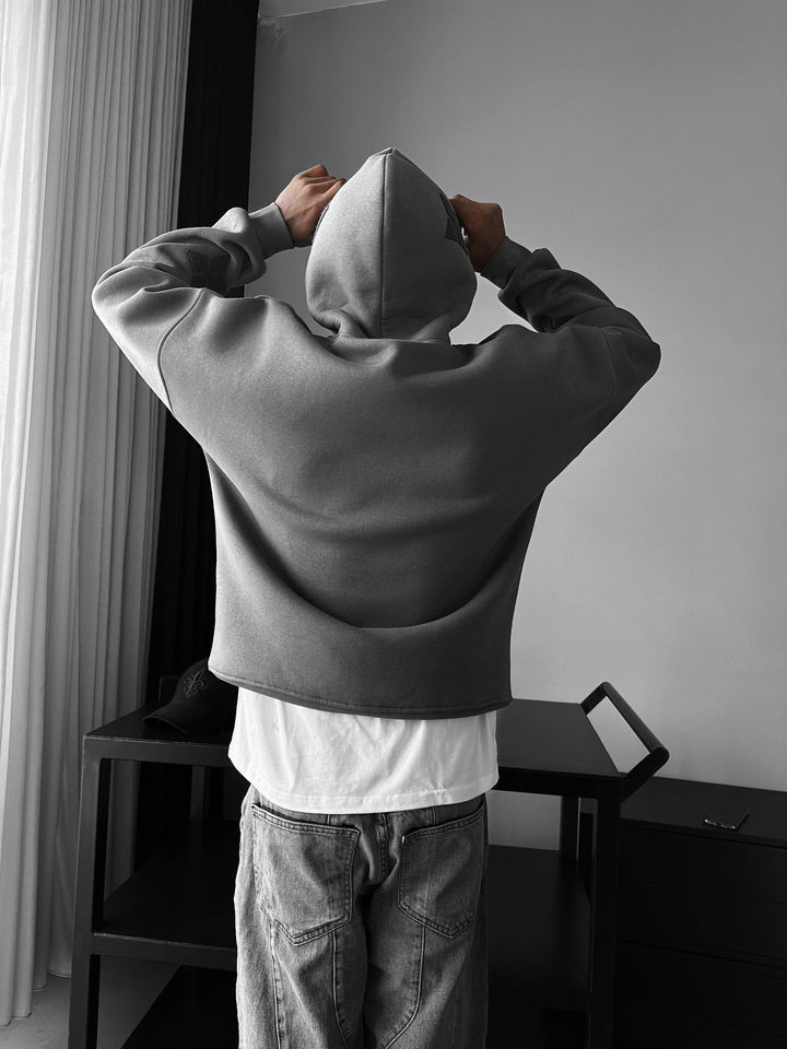 Oversize Szczegółowa Bluza z Kapturem - Antracyt
