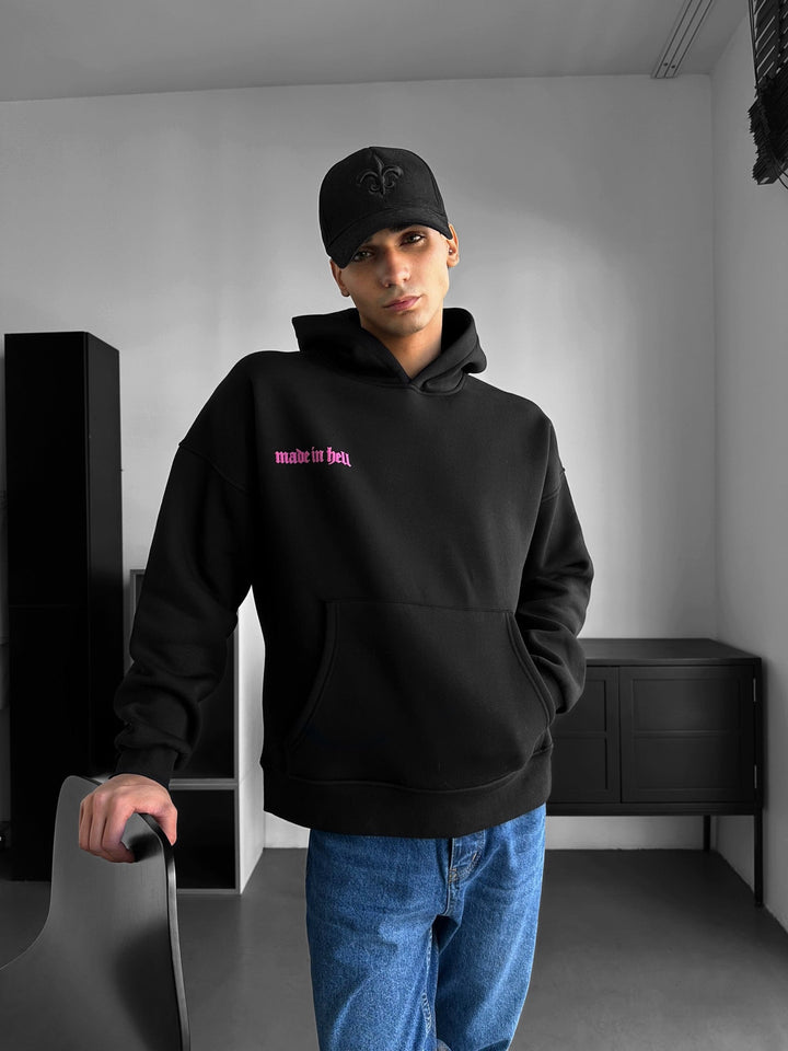 Oversize Made in Hell Hoodie - Czarny i Lila