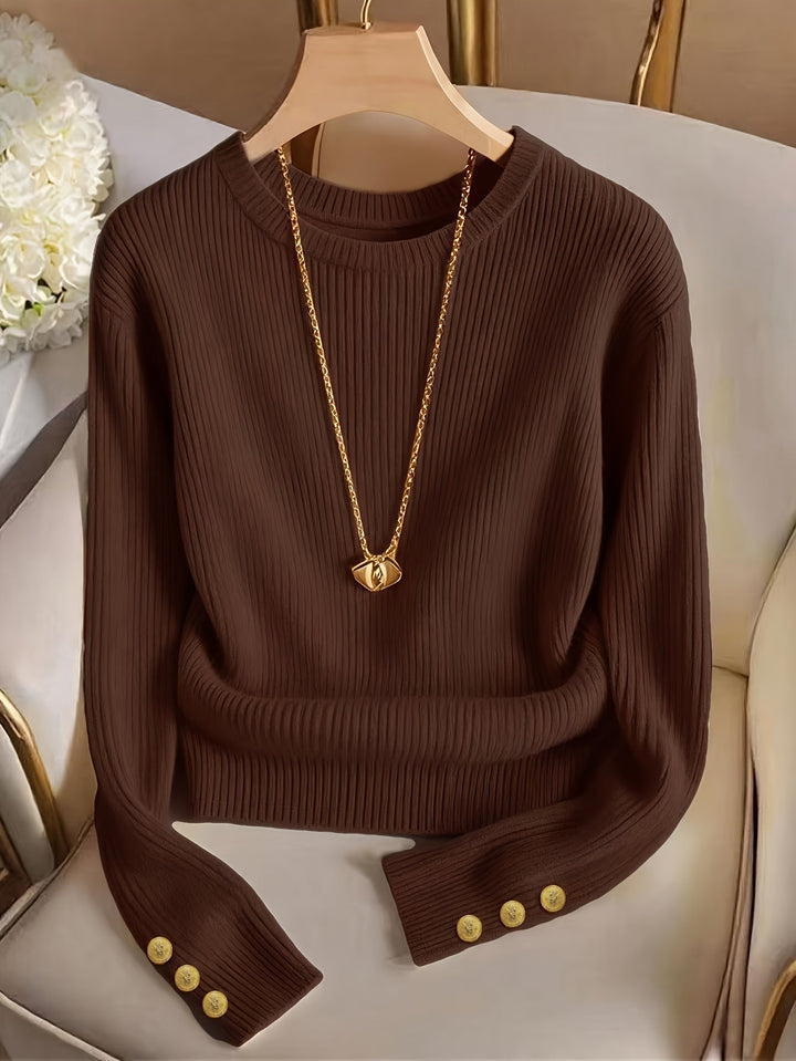 Prążkowany Button-Cuff sweter