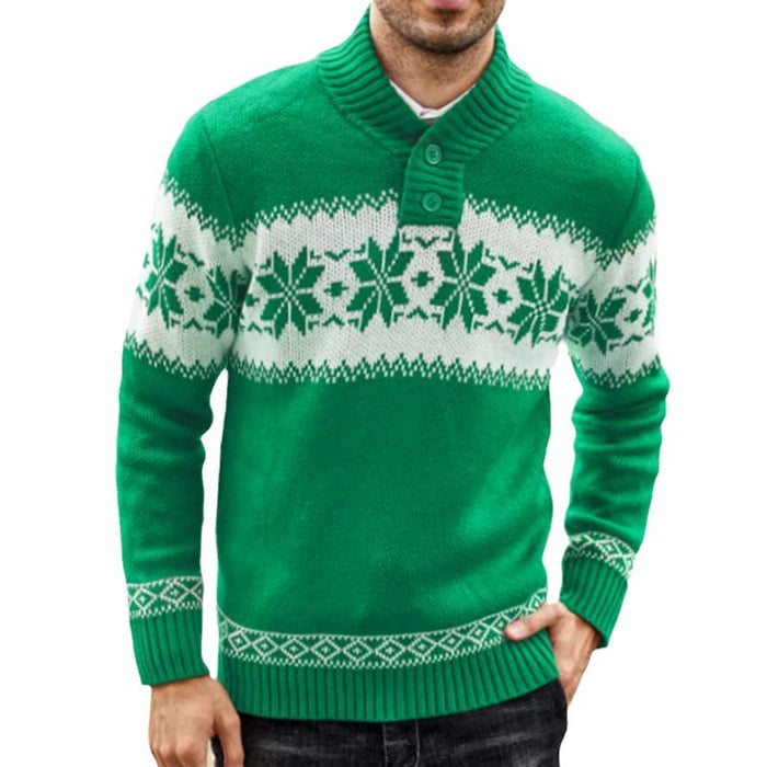 Igor | Męski sweter świąteczny w śnieżynki z szalowym kołnierzem