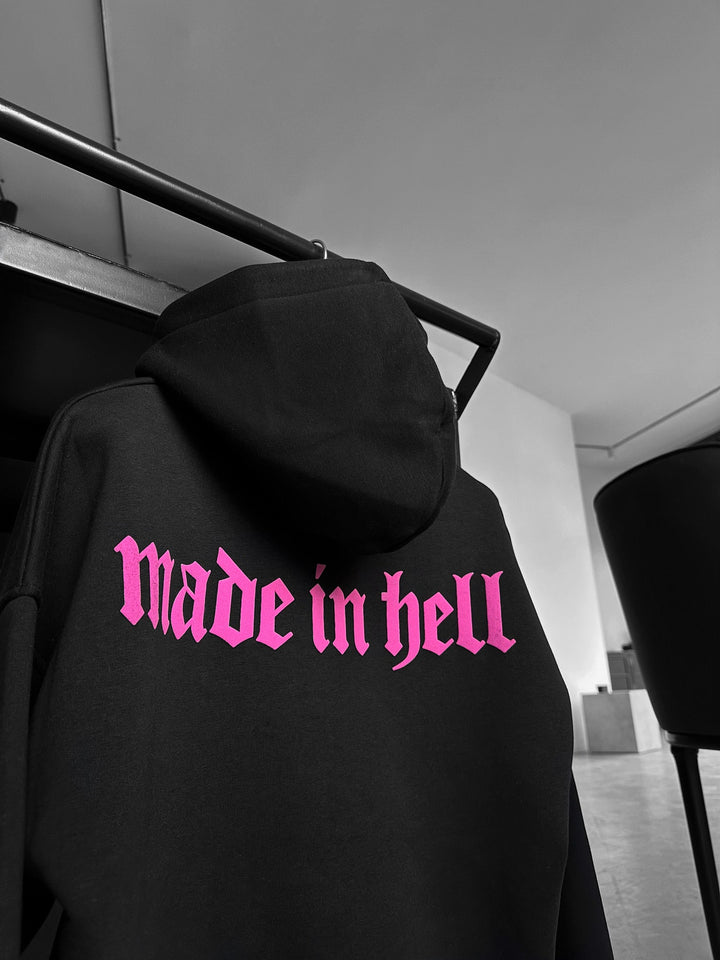 Oversize Made in Hell Hoodie - Czarny i Lila