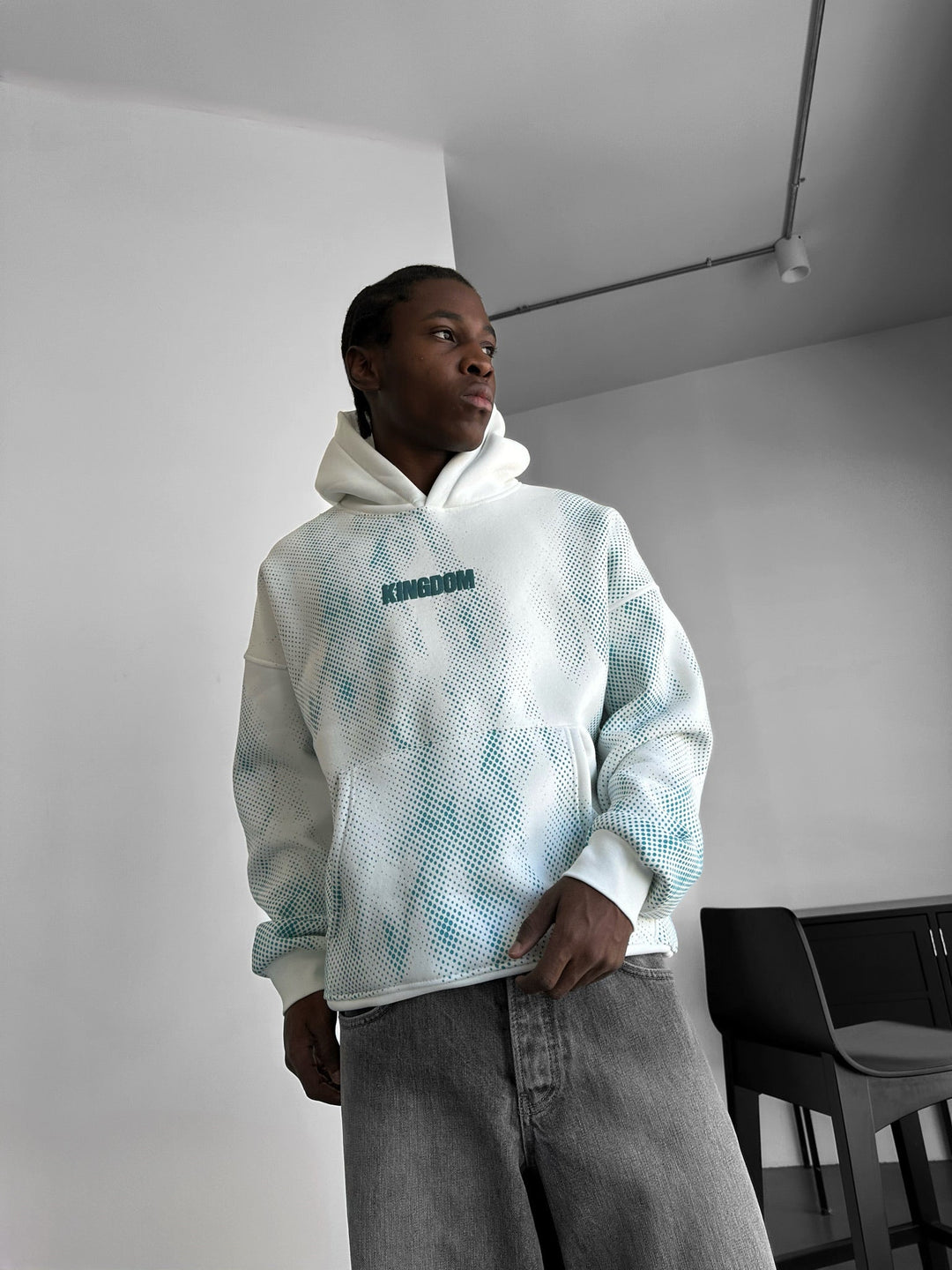 Hoodie Oversize Królestwo - Ecru i Turkus