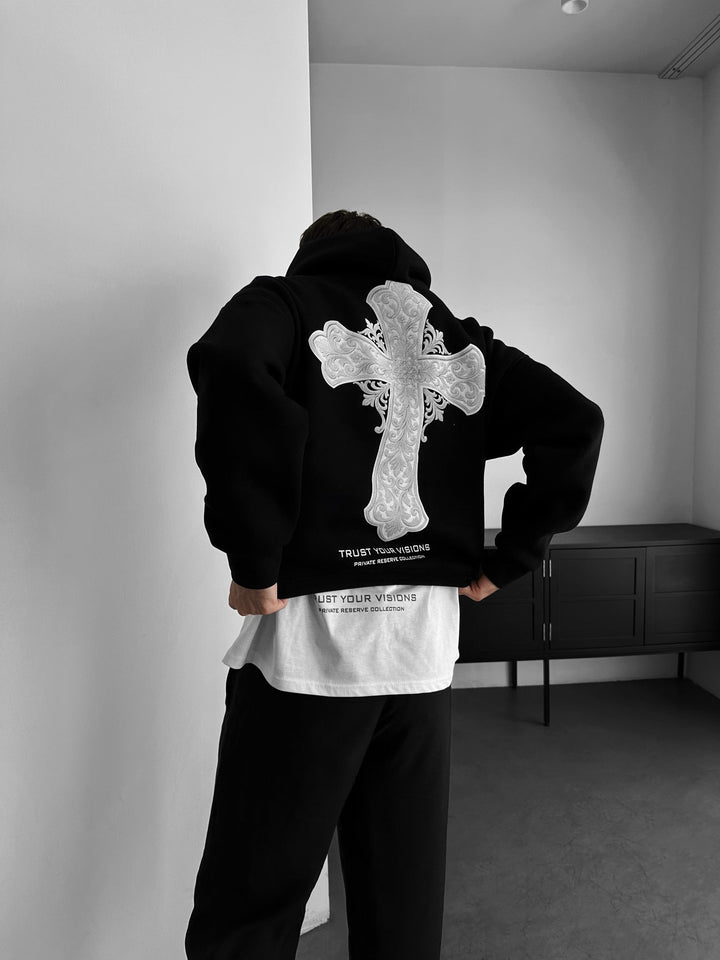 Oversize Cross Hoodie - Czarny