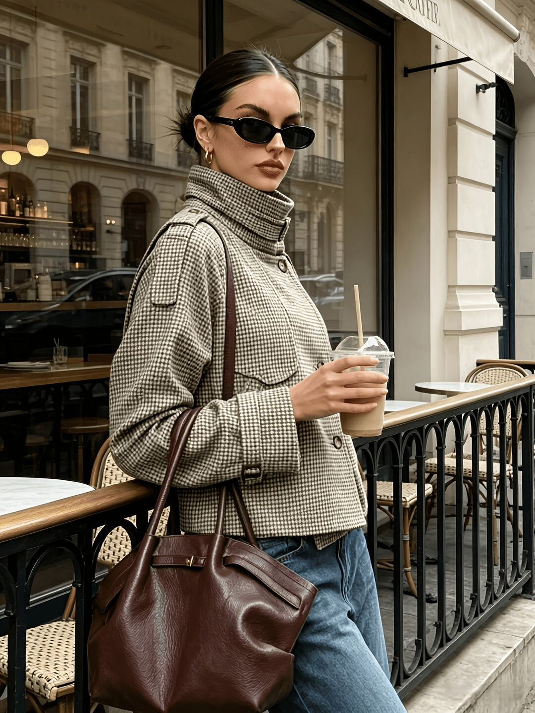 Stójka Houndstooth kurtka