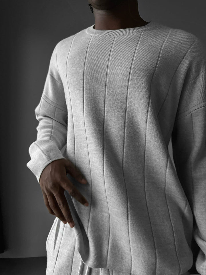 Sweter Oversize Lines - Jasnoszary