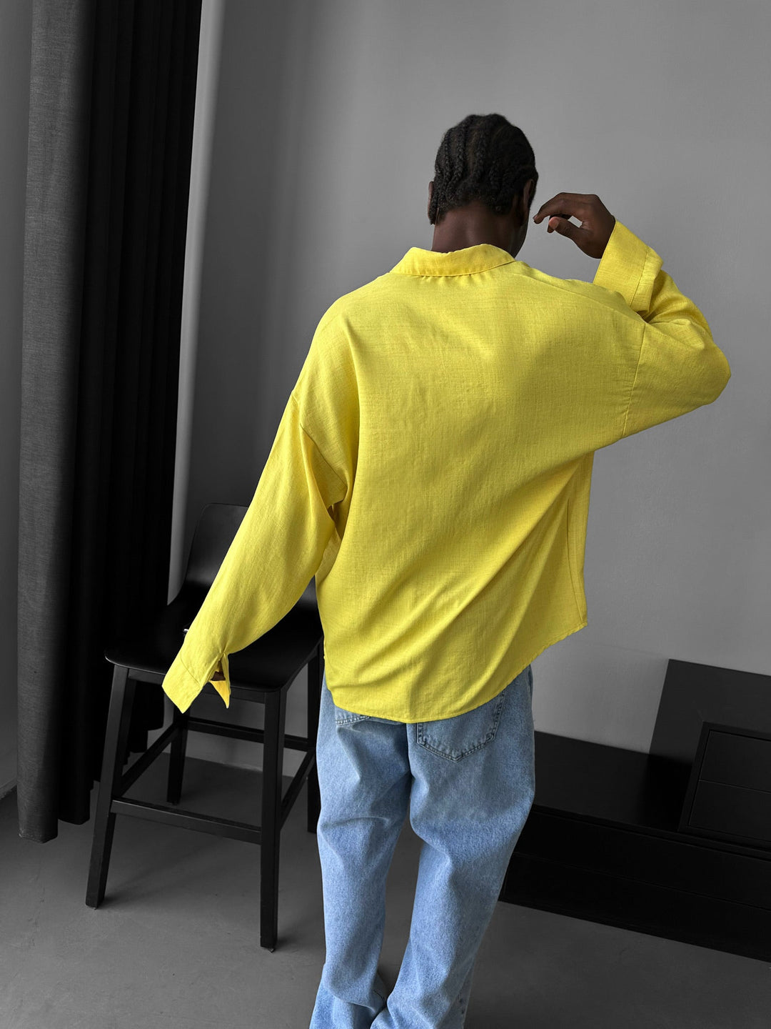 Koszula w stylu oversize z lnu - Żółta
