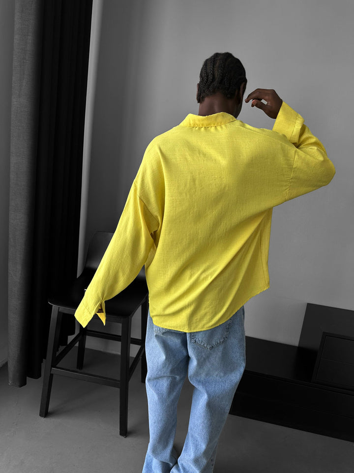 Koszula w stylu oversize z lnu - Żółta
