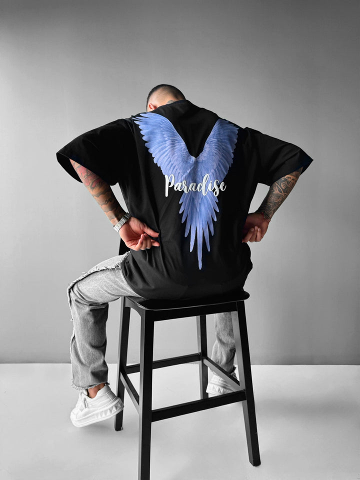 T-shirt Oversize Parrot Paradise - Czarny i Fioletowy