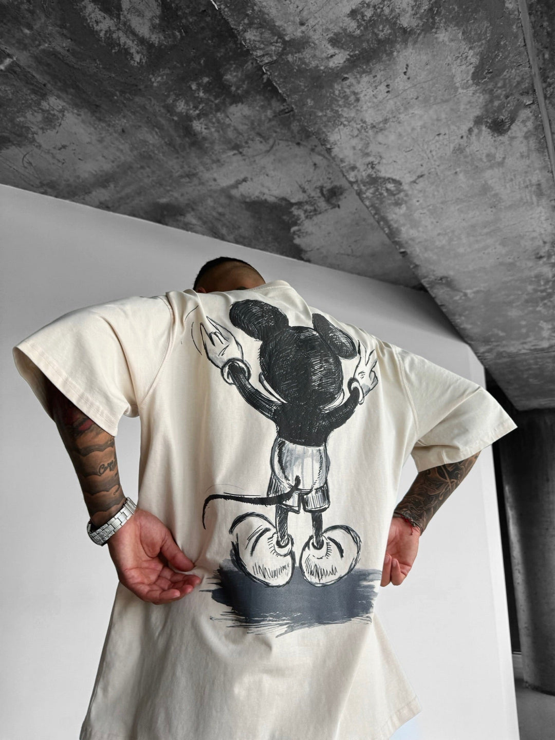 T-shirt Oversize z Myszką - Beżowy