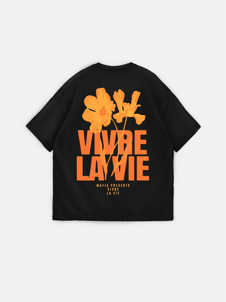 Oversize T-shirt Vivre la Vie - Czarny i Pomarańczowy