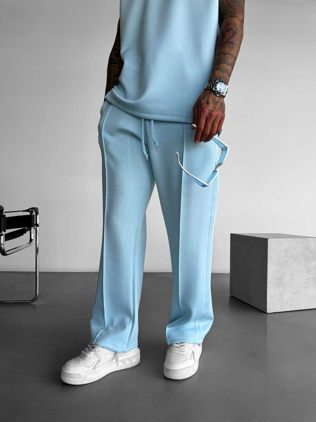 Luźne Spodnie z Materiału Nurkowego - Baby Blue