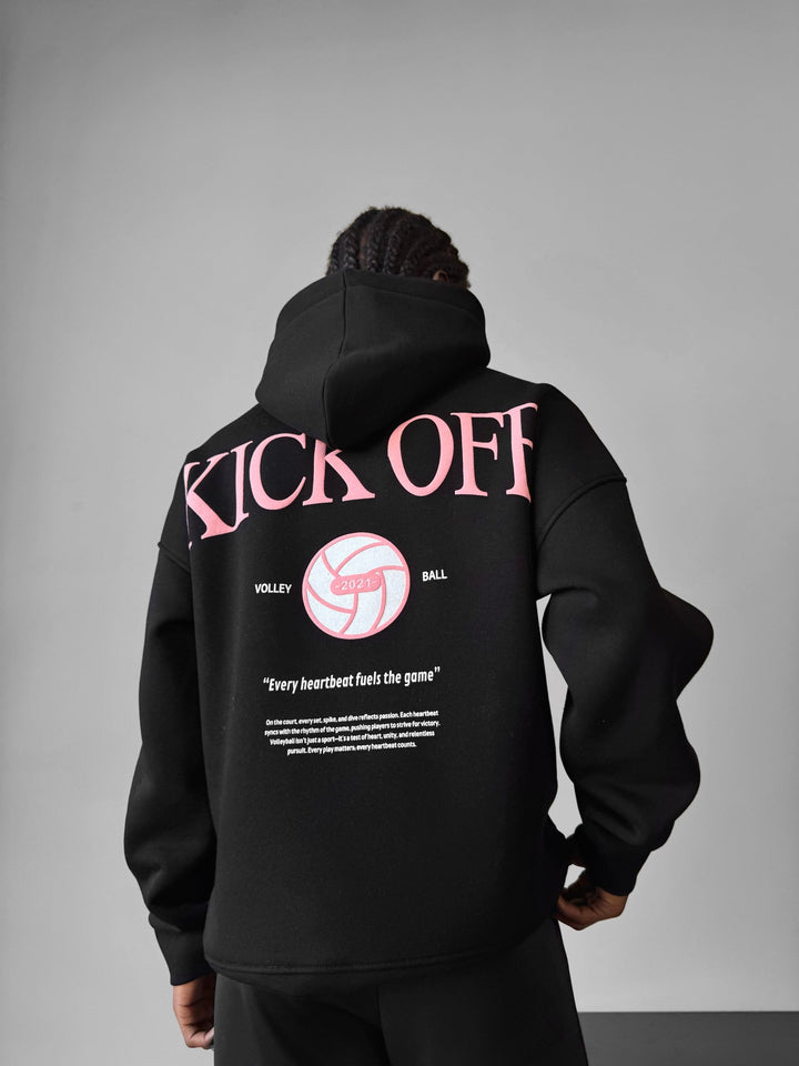 Oversize "KICK OFF" Hoodie - Czarny