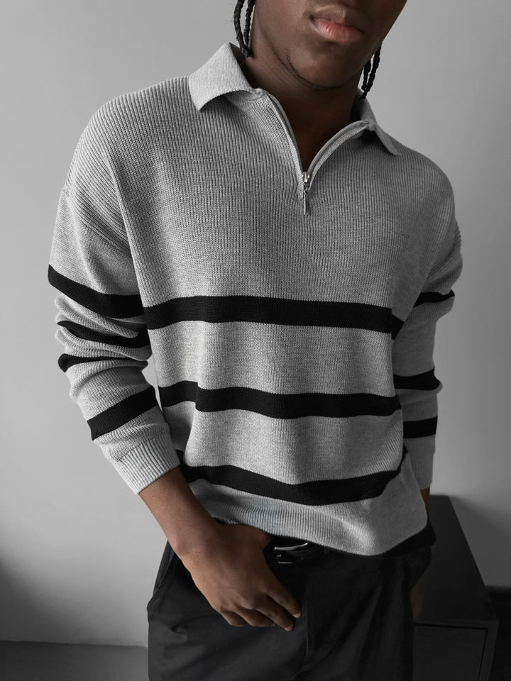 Oversize Sweter Polo z Dzianiny - Szary