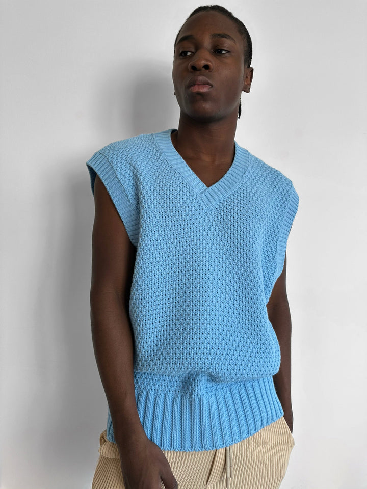 Luźny Sweter z Węzłem w Serek - Babyblue