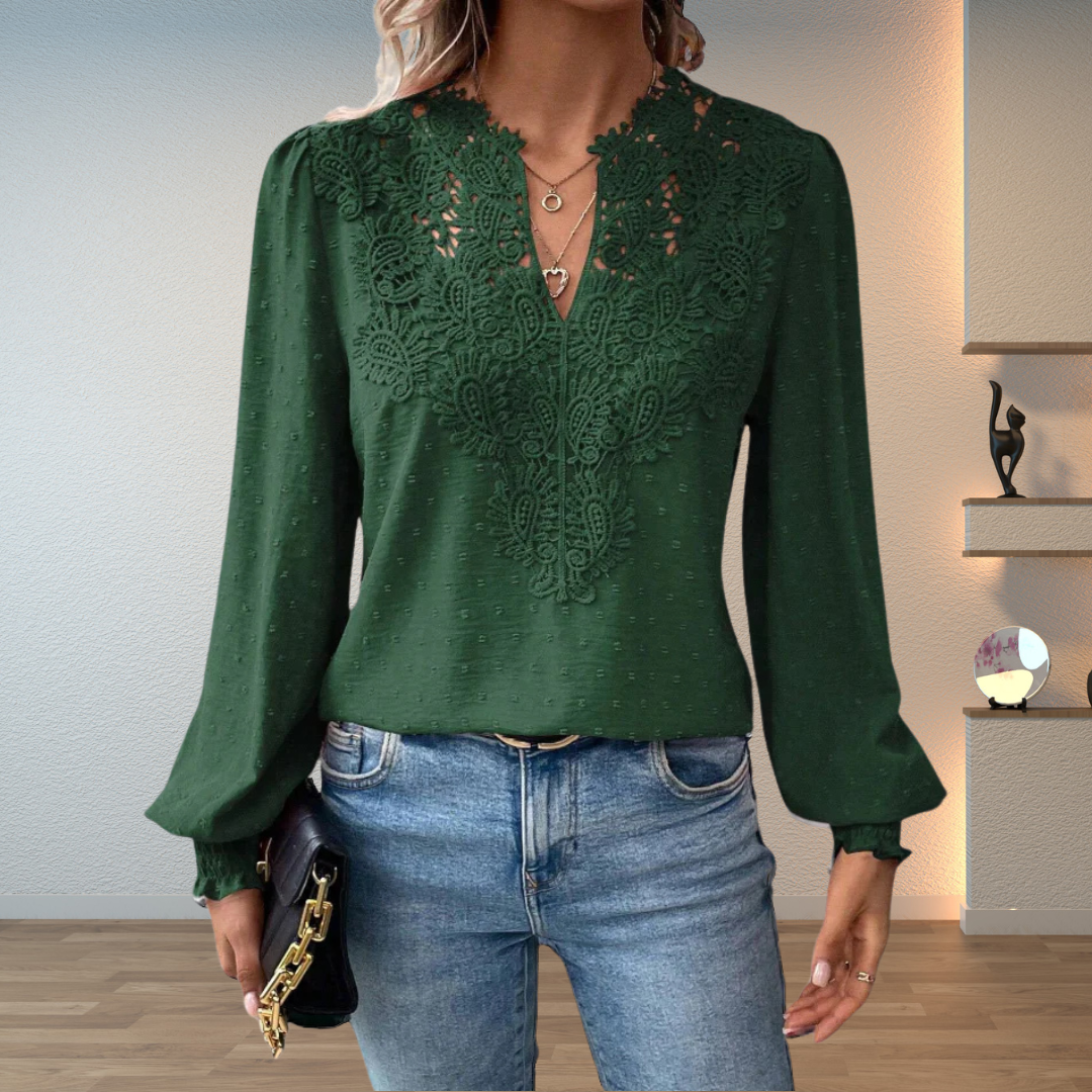Elegancki Lace-Trim bluzka