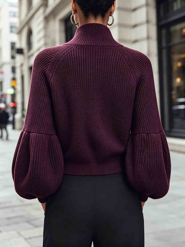 Zip-Up Puff-Sleeve kardigan