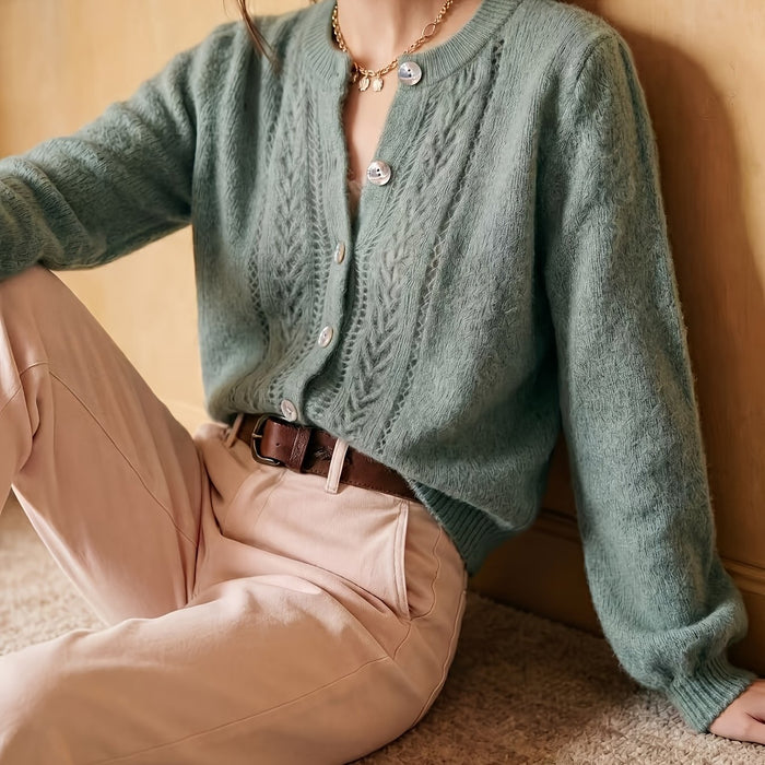 Miękko fakturowany Round-Neck kardigan
