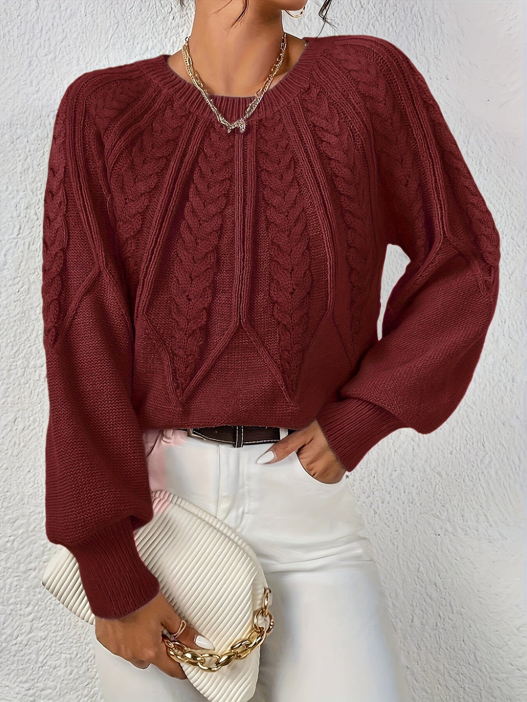 Warkoczowy splot Round-Neck sweter