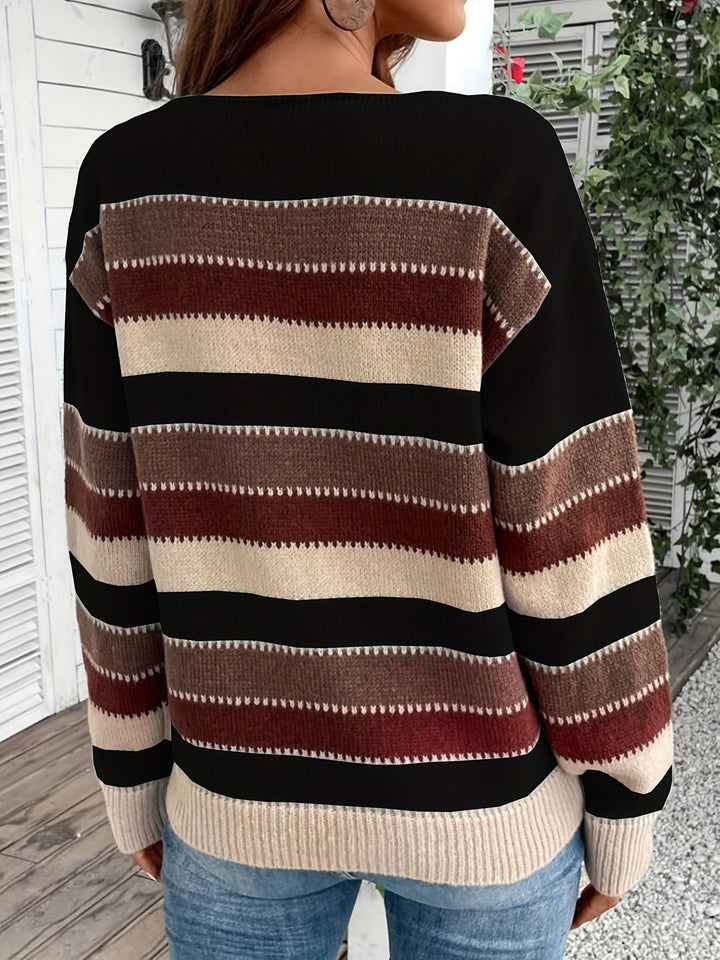 Przytulny w paski Round-Neck sweter