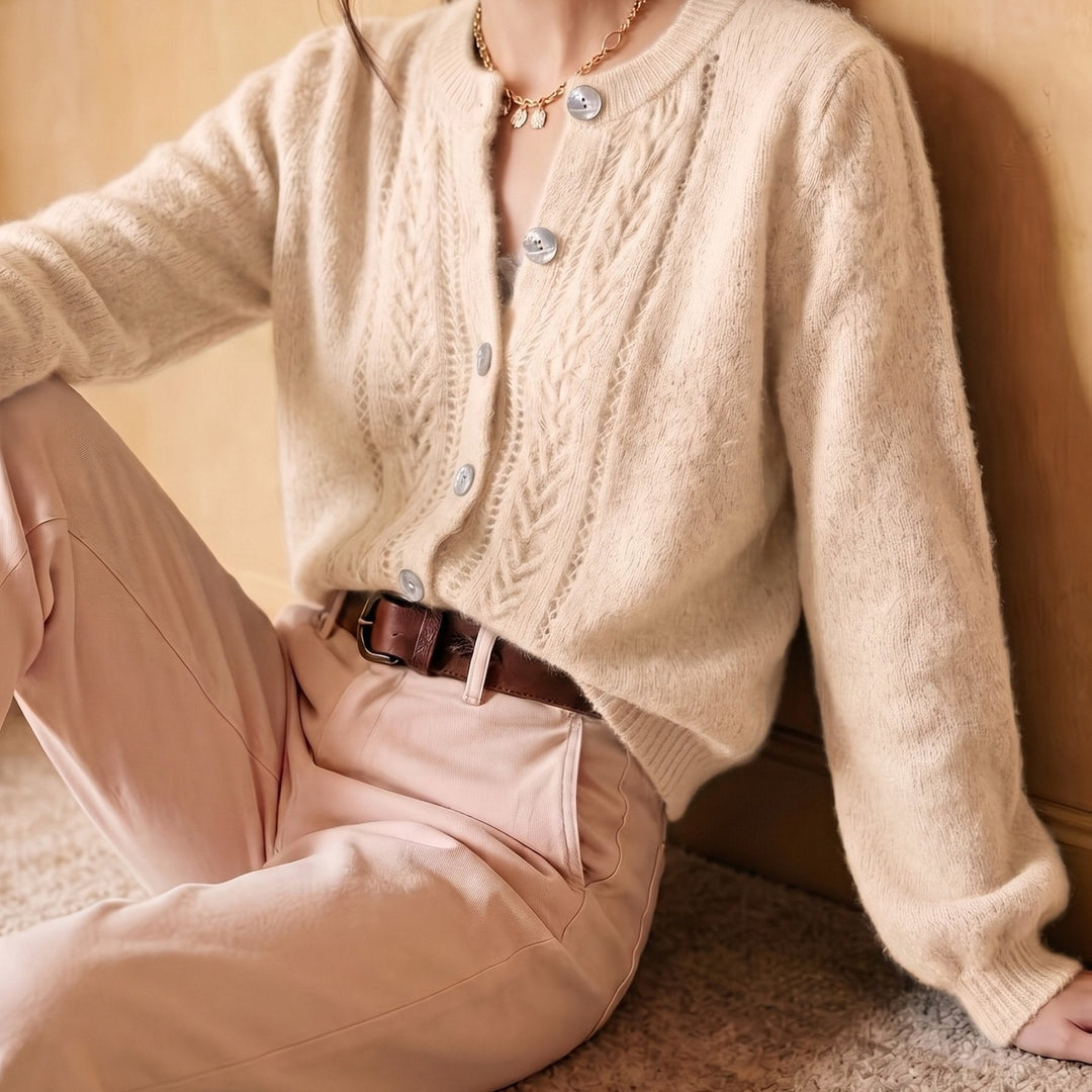 Miękko fakturowany Round-Neck kardigan