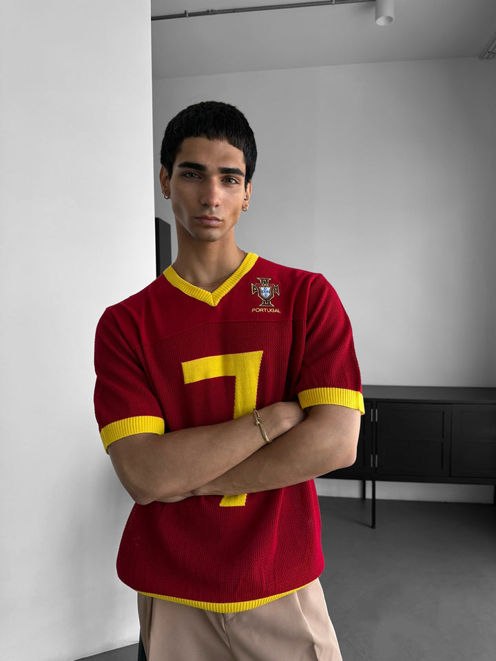 Oversize Portugal Knit T-shirt - Czerwony