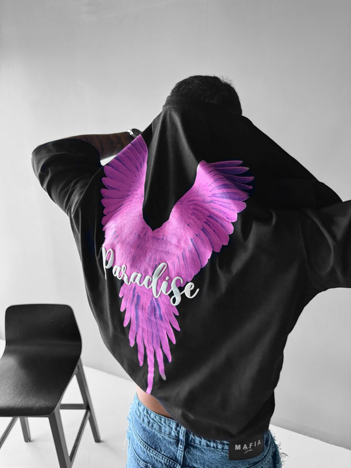 T-shirt Oversize Parrot Paradise - Czarny i Różowy