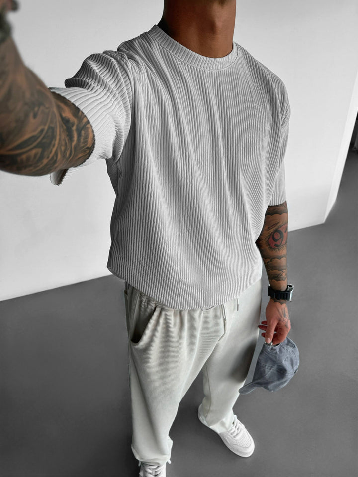 Oversize Ribbed T-Shirt - Szary