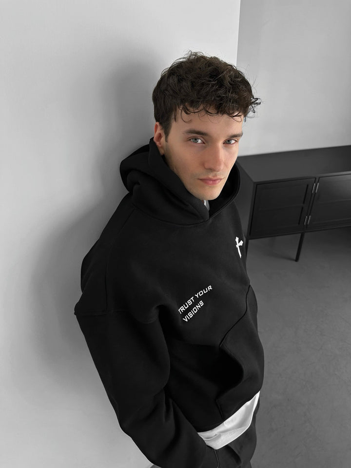 Oversize Cross Hoodie - Czarny