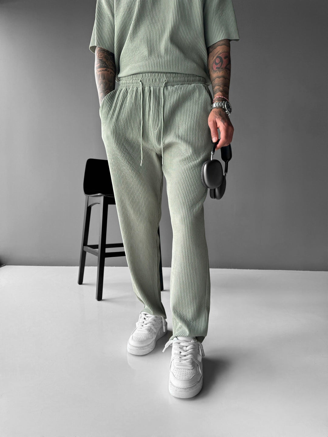 Luźne Spodnie Ribbed - Zielone