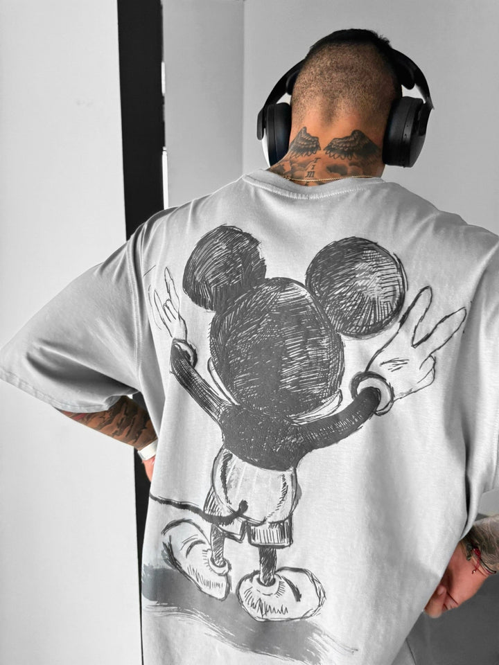 T-shirt Oversize z Myszką - Szary
