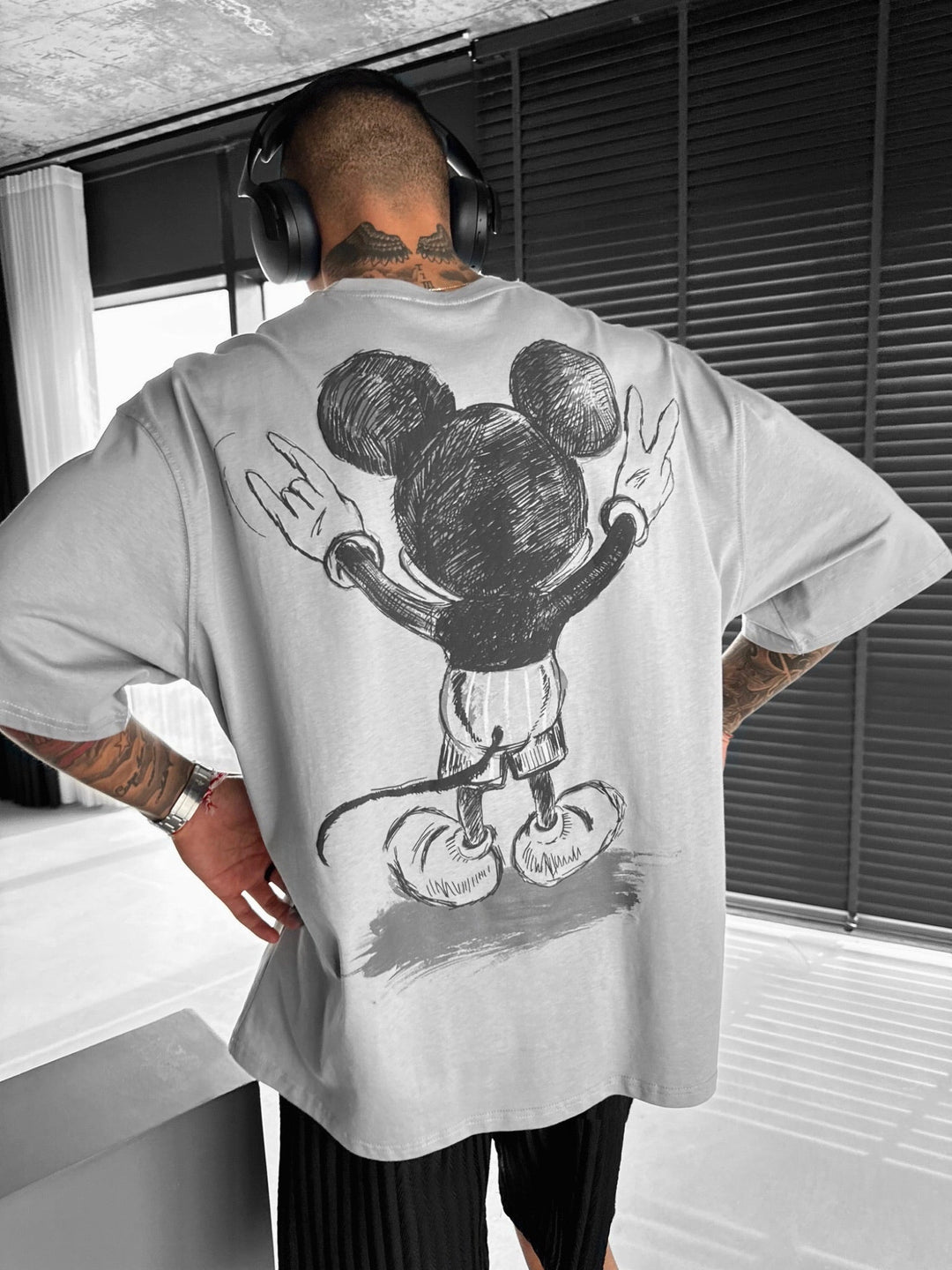 T-shirt Oversize z Myszką - Szary