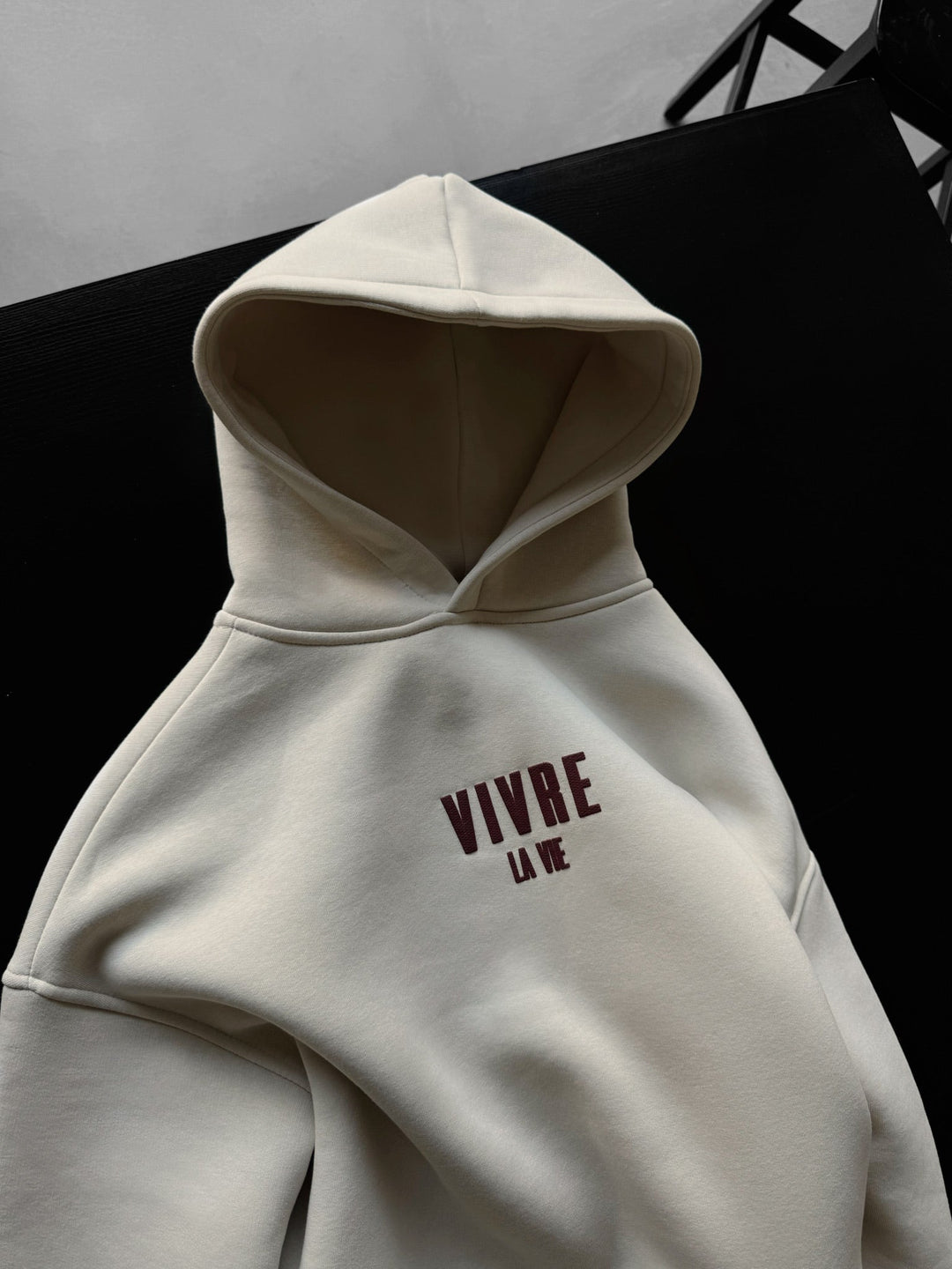 Oversize Vivre La Vie Hoodie - Kamień