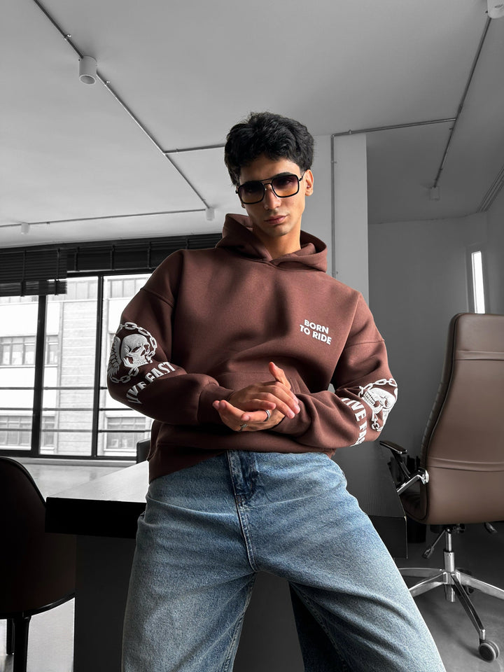 Oversize Hoodie "Ride to Survive" - Brązowy