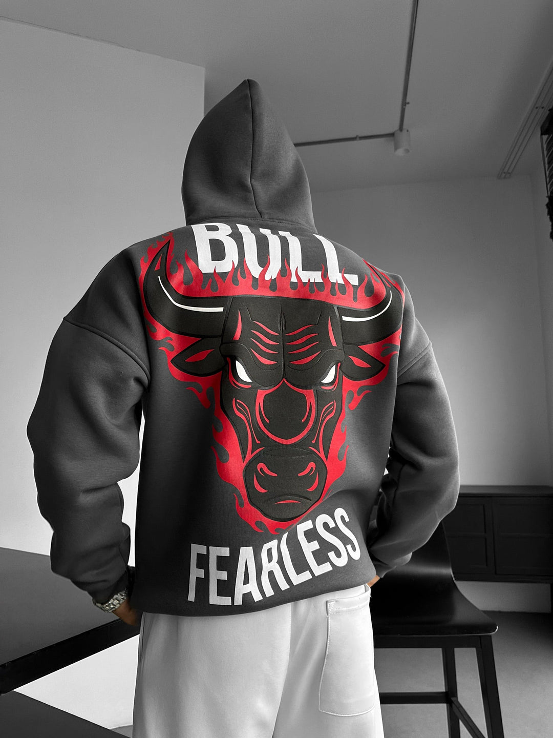 Oversize Bull Fearless Hoodie - Antracyt
