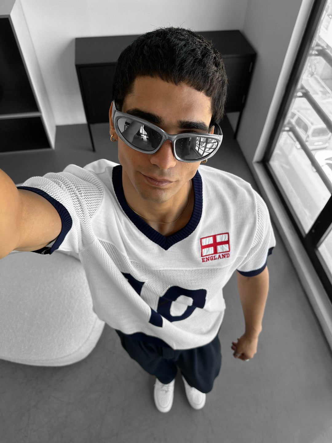 Oversize England Knit T-shirt - Biały