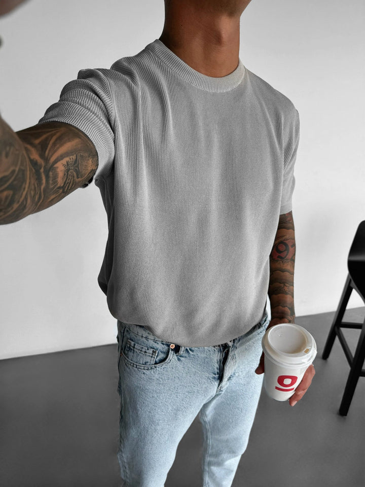 Oversize T-shirt dzianinowy - Szary