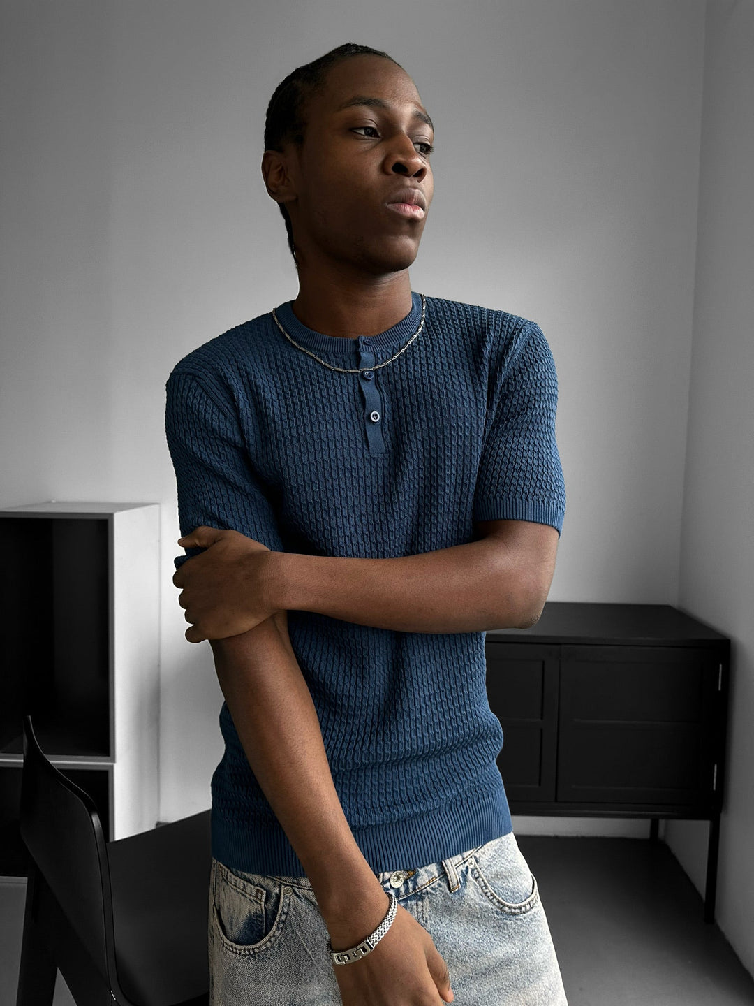 Regular Fit Waffle Button T-shirt - Indygo