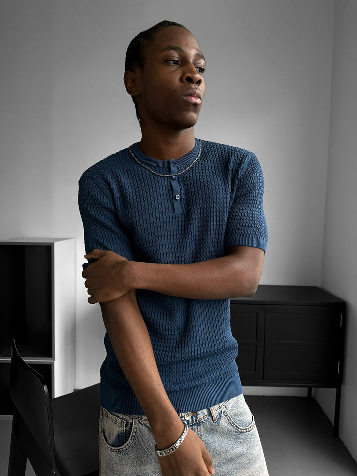 Regular Fit Waffle Button T-shirt - Indygo