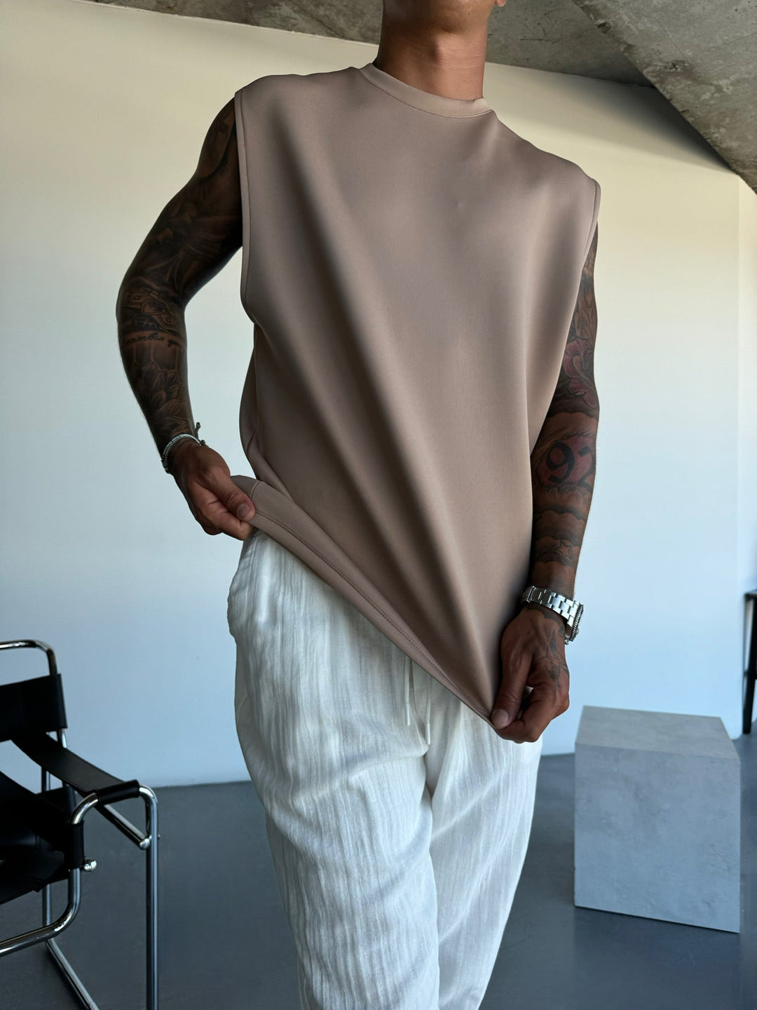 Oversize Diver Tanktop - Beżowy