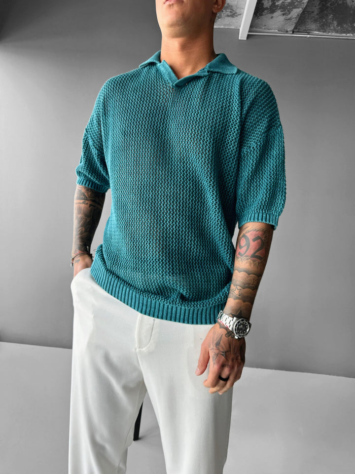 T-shirt Regular Fit z dzianiny w kolorze Głębokiej Laguny