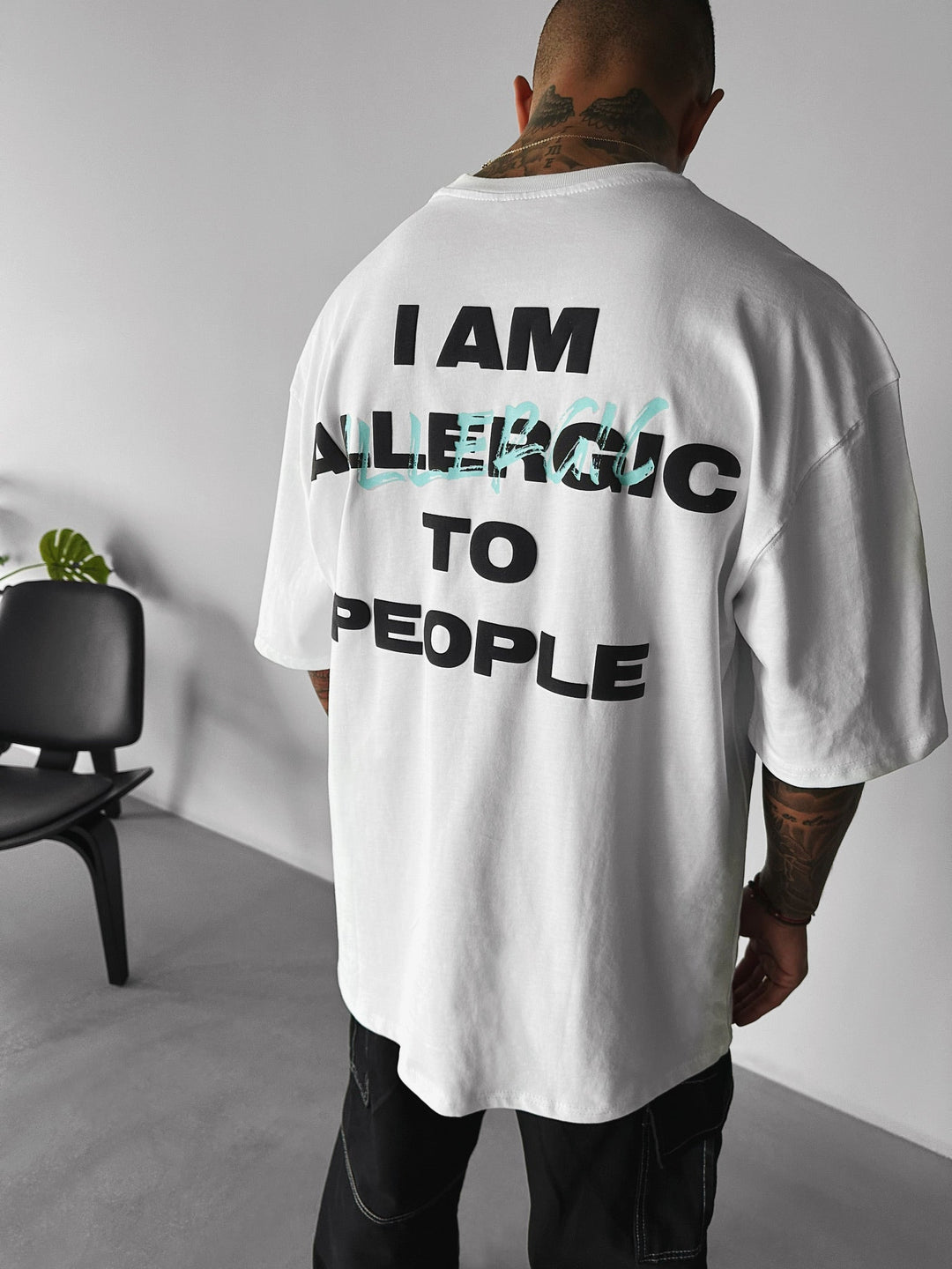 T-shirt Oversize dla alergików - Ecru i Niebieski