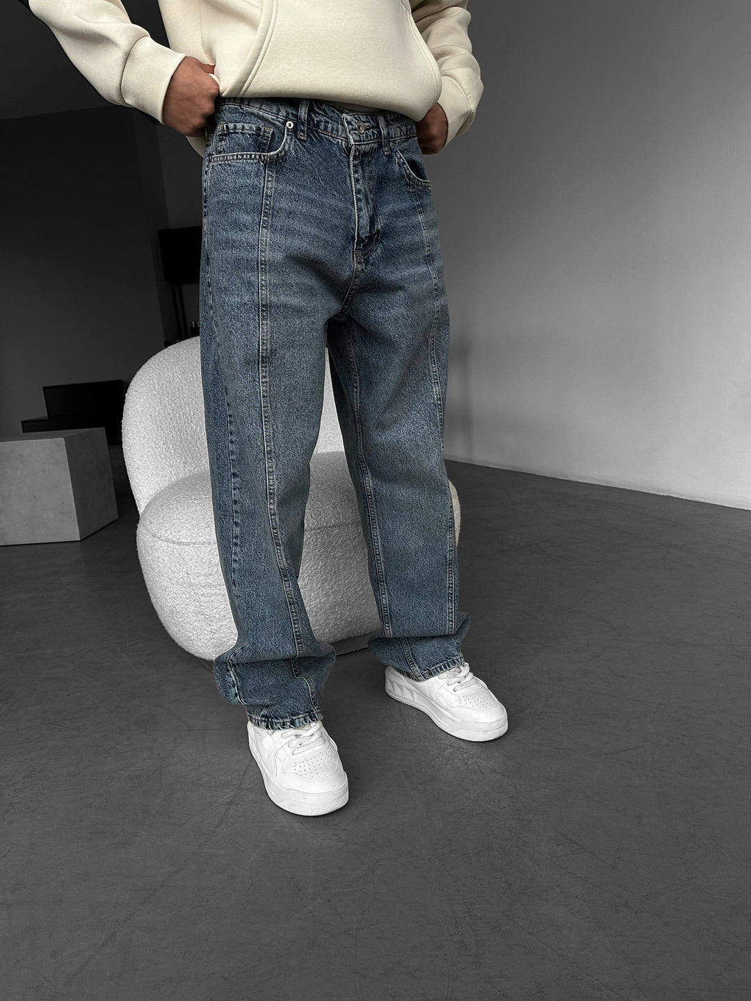Relax Baggy Front Line Fit Jeans - Niebieski