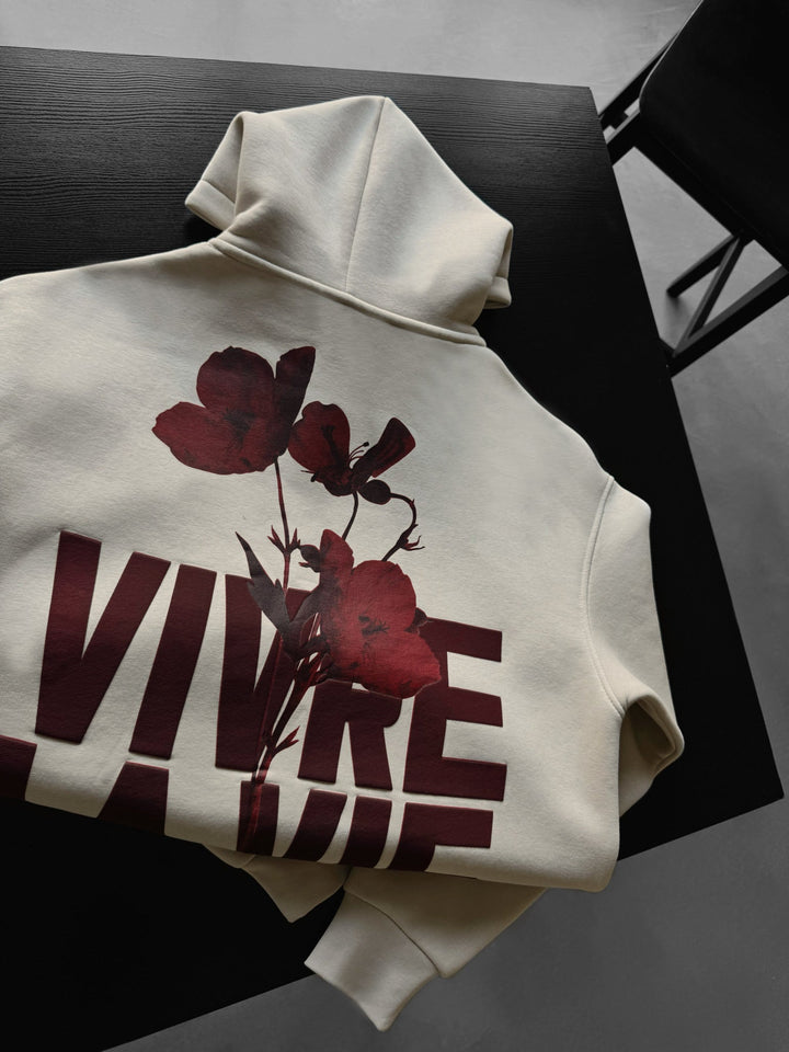 Oversize Vivre La Vie Hoodie - Kamień